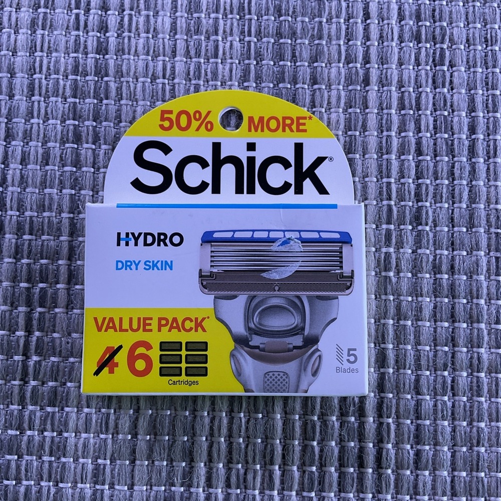 3pk Schick HYDRO Dry Skin Skin Men's 5-Blade Razor 1 Handle & 3 Cart 1x 6 Cart - Picture 4 of 4